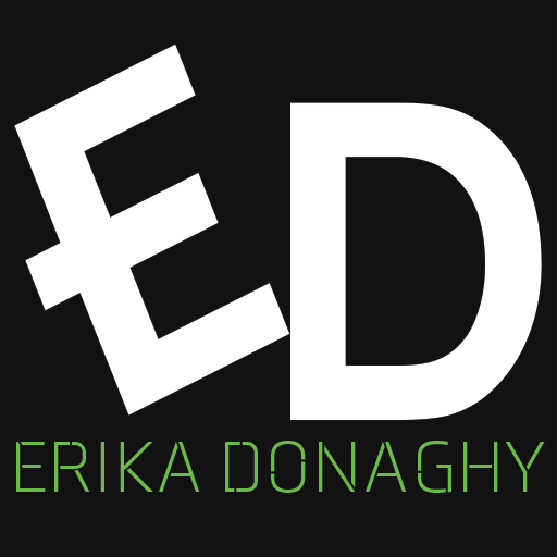 LOgo with tilted capital E next to D with Erika Donaghy undermeath.